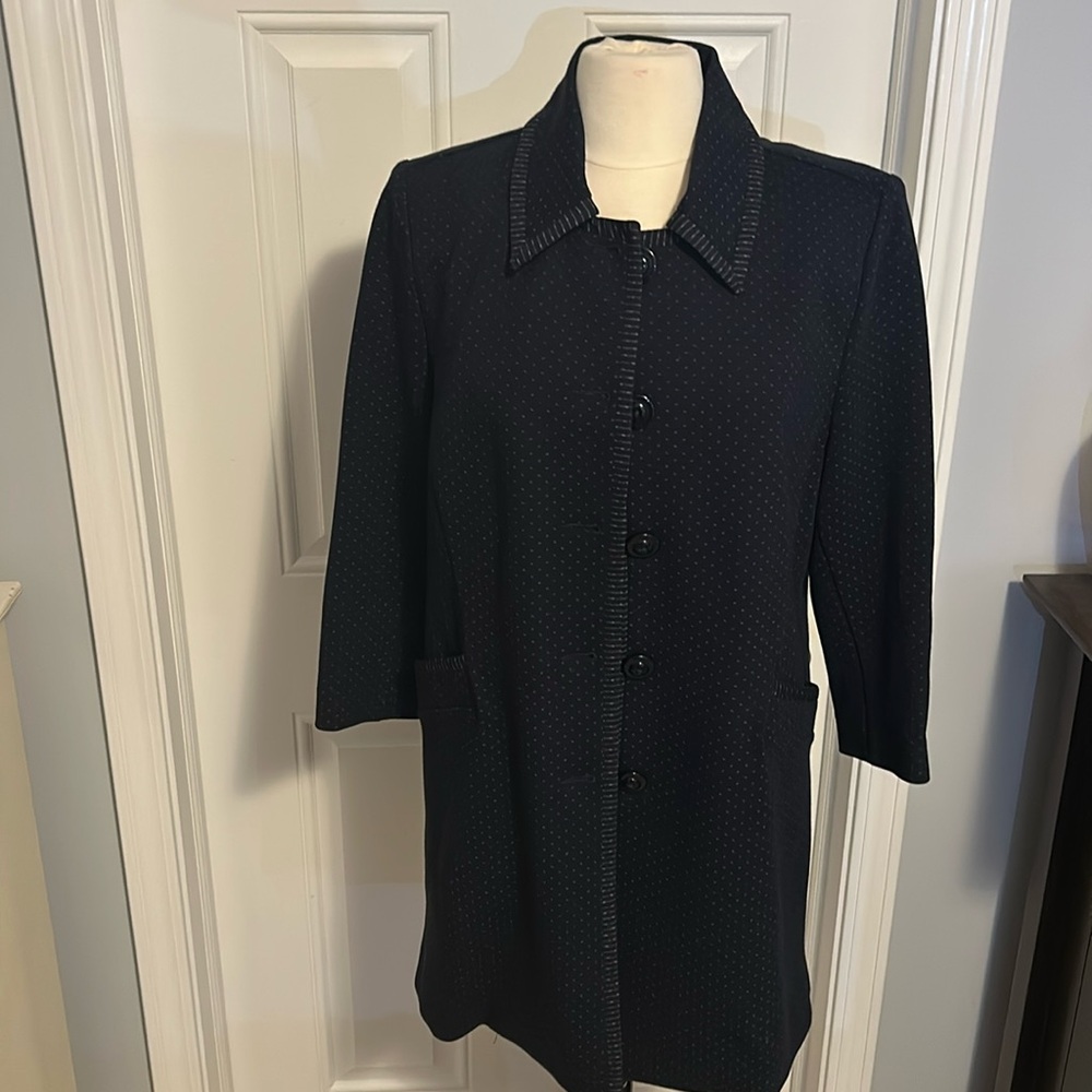 CAbi Carriage button front jacket navy blue dotted long style 5658 size L large